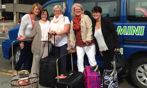 5 women getting picked up from the airport by Pam's Mini bus in Scunthorpe